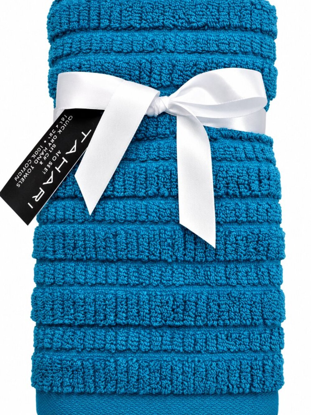 Tahari Hand Towels Turquoise Blue Textured 16x28" Cotton Beach House Set of 2